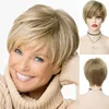 Perruques synthétiques GNIMEGIL Cheveux raides courts Perruque de maman avec une frange Blonde Mix Brown Layered Daily Cosplay Party Coiffure naturelle