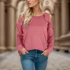 Chemisiers pour femmes T-shirt à volants à épaules dénudées Couleur unie Oversize Loose Col rond Vêtements Top Printemps Automne Baggy Streetwear