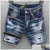 Herrenjeans Dsquared Kurz für Herren Herren Jean Uomo Knie Lässig Designer Luxus Zerrissene Damen Lila Drop Delivery Appare Dhfzk