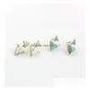 Stud Mode Vergulde Natuursteen Oorbellen Geometrische Driehoek Turquoise Voor Vrouwen Sieraden Drop Levering Dh0Bs