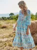 Основные повседневные платья Msfilia Spring Bohemia Flower Dress Женское повседневное v-образное обратное припечаток с половиной рукава летнее платье 230711