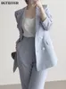 Dames tweedelige broek BGTEEVER chique 2-delige blazerset voor dames lange mouwen double-breasted jassen pak elegante dames broekpakken