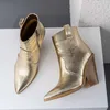 Boots 2020 Snake Print Angle Boots for Women Осень зимние западные ковбойские ботинки Women Wedge High Heel Boots Gold Silver Fashion обувь L230712