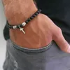 Bedel natuursteen kruis armband geloof zwart mat geluk kralen armbanden handgemaakte mannen vrouwen gebed fitness paar sieraden cadeau L230704