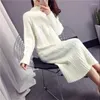 Damtröjor Kvinna Elegant Office Penna Stretch Stickad Klänning Kvinna Halv Hög krage Stickklänningar Bodycon Retro Pullover Vestido