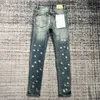 Designer Jeans Paars Heren Slim Fit Biker Ripped Stretch Distressed Vernietigd Straight Leg Moto Denim Broek Trend Merk Gzll I1T4