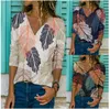 Femmes Blouses Chemises Mode Feuilles Imprimé Femmes Casual Lâche Tops Pull Printemps Automne Élégant Col En V À Manches Longues Blouse Chemises Femme Nouveau L230712