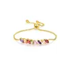 15mm Arcobaleno Multicolore Taglio Marquise Bling Slider Regolabile Cz Zircone Bracciale Cristallo Matrimonio Nuziale Placca D'oro Bracciali A Catena Braccialetto Per Le Donne Sposa Gioielli