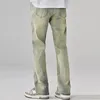 Men's Jeans Vintage Y2K Yellow Mud Straight Leg Pants High Street Button Pocket Loose Trousers Spring Summer Male Clothing YY030