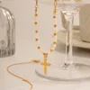 Anhänger Halsketten Gothic Edelstahl Perlen Perlen Halskette Gold Farbe Metall Kreuz Choker Für Frauen Mädchen Minimalistischen Sommer Punk Schmuck