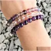 Ciondoli Mg0358 Nuovo design Bracciale con chakra della corona Stack Set di fluorite naturale Ametista Quarzo trasparente Cristalli a cuore Drop Delivery Home Dhrbg