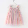 Robes de fille enfant en bas âge fille princesse robe bébé arc-en-ciel licorne tulle costume enfants été sans manches sangle robes né anniversaire fête tissu 230712