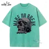 T-shirts voor heren Make Or Break Skull Classic Print Washed Shirt Cotton Dames en heren T-shirt Korte mouw Vintage Tees Zomerkleding Heren