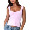 Regata Feminina Sexy Crop Top Moda Ruched Split Backless Tank Tops Slim Fit Camisola Para Férias Praia Festa Clube Rave Music