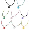 Chaînes collier de perles colorées bohème petite fleur pour filles 57BD