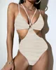 Women's Swimwear BellFlower Solid Sexy Bathing Suit Women Double Shoulder Strap Tight Hollow Out One Piece Swimsuit Woman