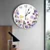 Relógios de parede colorir flor aquarela planta relógio de quarto grande cozinha moderna jantar redonda sala de estar assistir decoração de casa