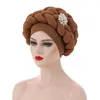 Ropa étnica Abrigo árabe Bufanda musulmana Hijabs Turbantes Diadema africana Diamantes Sombrero trenzado para mujeres Gorro plisado Accesorios para el cabello