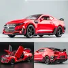 Druckguss-Modellauto 1:32 Legierungs-Druckgussauto-Modell Camaro Zurückziehen mit Soundlicht Kinderspielzeugauto-Sammlung für Kindergeschenke 230711