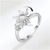 Mit Seitensteinen Sonnenblume Zappeln Fingerring Einstellbare Angst Rotierende Ringe für Frauen Strass Schmuck Drop Lieferung Dhkgd