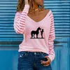 女性の Tシャツ騎乗位と馬のプリント女性カジュアルストライプルーズシャツ動物愛好家ギフト春秋長袖 Tシャツ女性のための