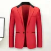 Ternos masculinos para escritório, bloco colorido, elegante, patchwork, jaqueta, lapela, ajuste fino, bolsos de manga comprida, um botão, para roupas de trabalho