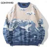 Männer Pullover Gestrickte Streetwear Japanischen Stil Welle Jumper Pullover Männer Herbst Mode Hip Hop Casual Lose Pullover