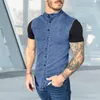 Chemises décontractées pour hommes Vintage Imitation Denim Patchwork chemise à manches courtes T-shirt ample boutonné 2023 été pour hommes vêtements