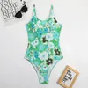 Damen-Bademode, grüner Blumen-Badeanzug, einteilig, 2023, Damen-Monokini, rückenfrei, einteiliger Badeanzug, Sommer-Beachwear