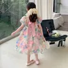 Abiti da ragazza Summer Girls Flower Princess Dress con Big Bow Kids Cute Puff Abiti a maniche corte per ragazze Abbigliamento coreano Bambini Dress 6 8HKD230712