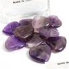 Adornos de cristal natural de piedra tallada 20X6Mm Corazón Amatista Chakra Reiki Curación Cuarzo Mineral Piedras preciosas caídas Mano Decoración para el hogar D Dhkzh