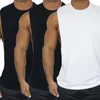 Camisetas sin mangas para hombre, paquete de 3 chalecos de culturismo de algodón sólido, camiseta de gimnasio para hombre, moda de verano para Fitness, camiseta sin mangas para entrenamiento muscular lateral abierto