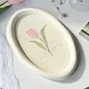 Teller, französischer Keramikteller, Heimgeschirr, Tulpenprägung, Dessert, Kuchen, Vintage, oval, schönes Mädchen-Nachmittagstee, elegantes weißes Tablett