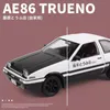 Diecast Model 1/20 Фильм начальный D AE86S Сплав сплав-модель модели Metal Metal Toy Model Высокий симуляционный звук и световые сериалы Детские подарки 230711