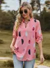 Blusas de mujer Camisas Otoño Blusas con estampado de plumas para mujer 2023 Moda Cuello en V Tres cuartos Elegantes Tops casuales Tallas grandes Trabajo de oficina Camisas de dama L230712