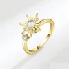 Mit Seitensteinen Sonnenblume Zappeln Fingerring Einstellbare Angst Rotierende Ringe für Frauen Strass Schmuck Drop Lieferung Dhkgd