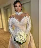 Arabic Aso Ebi Mermaid Lace Wedding Dress Sheer Neck Beaded Illusion Vintage Sexy Bridal Gowns Dresses ZJ