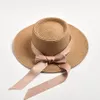 Hattar för kvinnor Flat Top Band Bowknot Elegant Straw Sol Hattar Sommar Solskydd Strandhatt Gorras Hombre