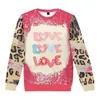 Gymkläder Flicka Kvinnor Holiday Leopard Mönster Drop Shoulder Pullover Sweatshirt För Fleece Fodrade Luvtröjor Jackor Luvtröja
