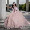 Pembe quinceanera omuz aplike dantel bow prenses kapalı tatlı 16 elbise korse balo elbisesi vestido de 15 anos