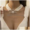 Pendant Necklaces Western Empress Dowager Vivian The Same Fashion Three-Layer Pearl Fl Of Diamonds Large Necklace Neckchain Choker T Dheju