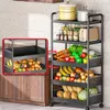 Kitchen multifunctional pot, microwave stove rack, vegetable storage rack with wheels, storage basket