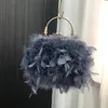 Bolsas Duffel Luxo Moda Bolsa Feminina Genuína Pele de Avestruz Pena Borla Noite Feminina Embreagens Festa Bolsas de Casamento