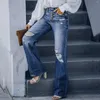 Calças jeans femininas com fenda na rua cintura alta casual lavagem com água roupas vintage dos anos 90