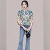 Blouses pour femmes mode femmes Vintage imprimé élégant Style coréen volants chemise décontracté tout match O cou Sexy à la mode femme Streetwear