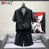 Men's Tracksuits PFHQ 2023 Summer Fashion 2 Pcs Set Pleated Short Sleeve Shirt Solid Color Loose Straight Shorts Clothing Tide 21F3495