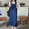 Casual Dresses Spring Summer Women Denim Overall Dress Vintage Big Size Blue Jeans Midi Teenage Girl Pocket Long Loose 5XL