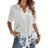 Blouses pour femmes femmes à manches courtes haut dame vêtements d'été imprimé fleuri col en V chemise respirant décontracté doux mi-long