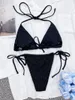 Roupa de banho feminina conjunto de biquíni maiô feminino halter triângulo sexy renda listra sólida 2023 cintura baixa maiô praia moda praia