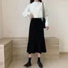 Skirts Sparkling Velvet Black Long Skirt For Women Autumn And Winter 2023 Retro Temperament High Waist Mid-length A-line